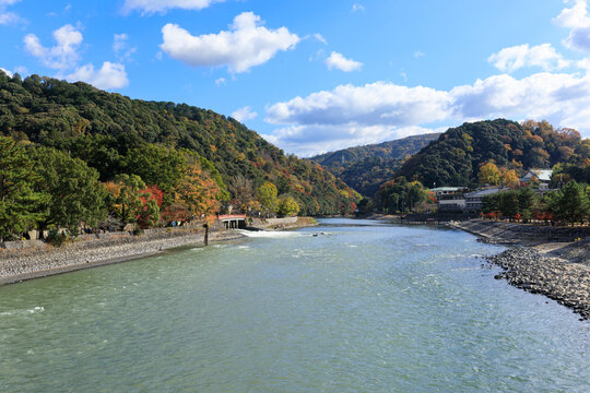 秋の宇治川　朝霧橋から上流を望む