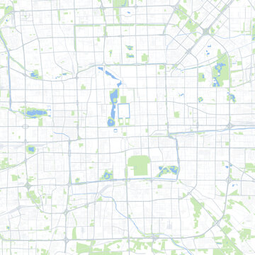 Minimal vector city map of Beijing with streets, parks and road network