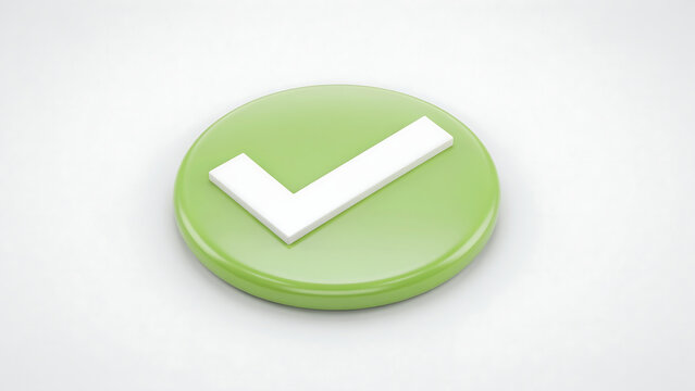 Minimal 3D green circle button with white check mark verified validation