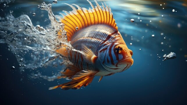 Vibrant tropical fish swimming in clear blue water