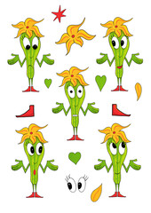 Naklejka premium Big-Eyed Zucchini Emotion Sticker Sheet – Printable Vegetable Character PNG Set