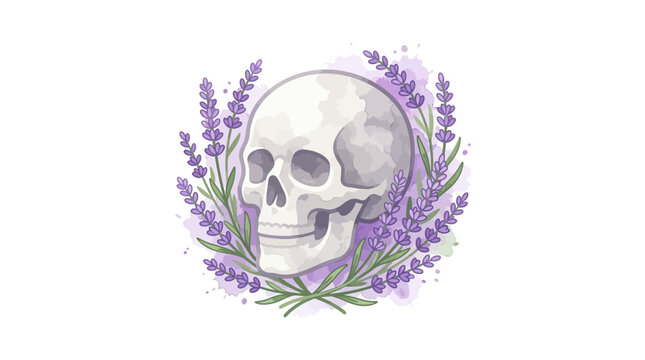 Side view skull with purple lavender sprigs