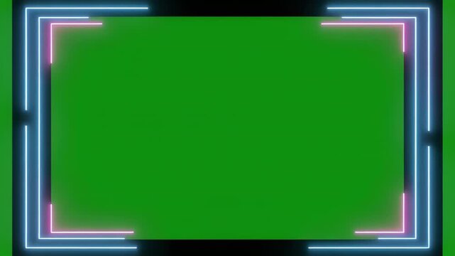 Neon border frames animate on green screen background with cinematic motion