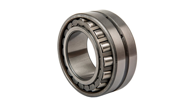 Metallic silver shiny steel industrial ball bearing mechanism hardware isolated on transparent background