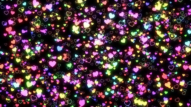 2D Heart colorful shapes flying Particles space abstract background