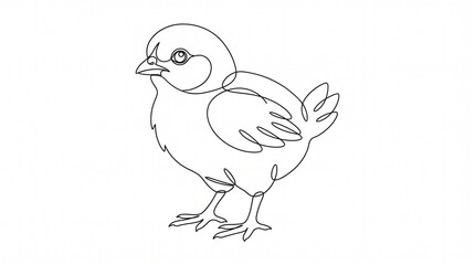 Fototapeta premium Minimalist One Line Drawing of a Cute Baby Bird Chick in Continuous Line Art Style