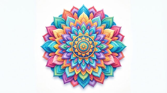 Abstract Colorful Geometric Background with Vibrant Triangles, Splashes, Floral Mandala Shapes and Psychedelic Kaleidoscope Pattern