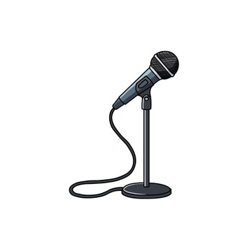Microphone on Stand Hand Drawn Vector Illustration Isolated on White Background