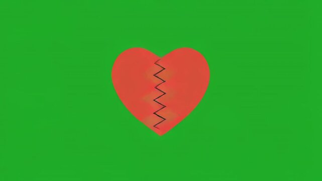 Red Heart Transforming Through Stages of Breakage Against Striped Background
