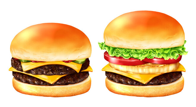 野菜たっぷりのチーズバーガーとダブルチーズバーガー