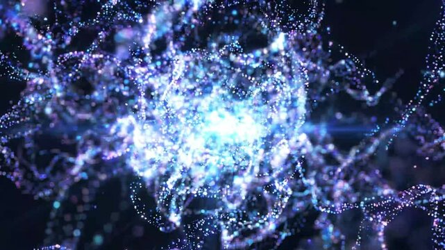 Dynamic Macro Abstract Mesh of Glowing Blue and Purple Particles