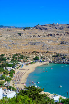 Lindos Beach with Crystal Clear Turquoise Water, Rhodes, Greece