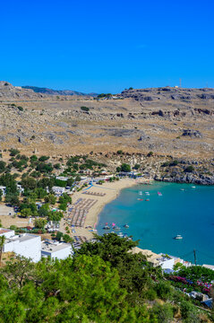 Lindos Beach with Crystal Clear Turquoise Water, Rhodes, Greece