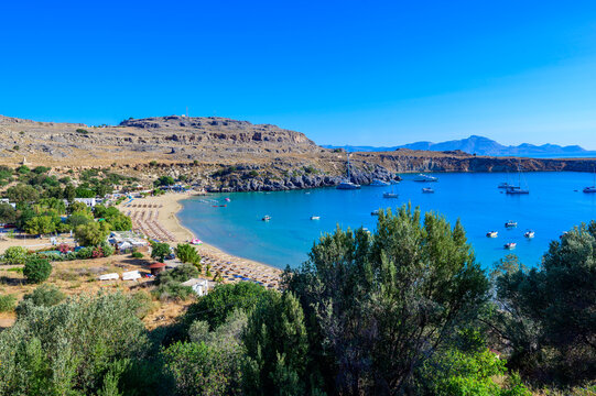 Lindos Beach with Crystal Clear Turquoise Water, Rhodes, Greece