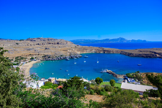 Lindos Beach with Crystal Clear Turquoise Water, Rhodes, Greece
