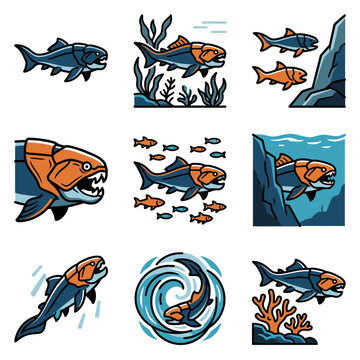 Prehistoric marine predator fish illustration collection
