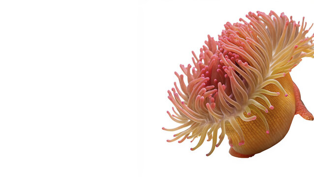 Beautiful bright pink sea anemone exotic marine underwater creature fauna isolated on transparent background