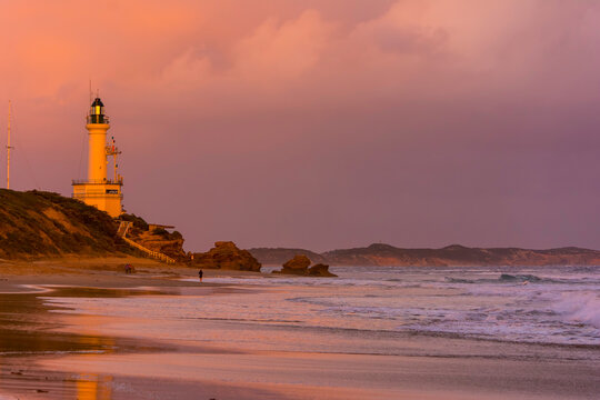 Point Lonsdale Sunset, looking across Port Phillip Heads to Portsea beach, Point Lonsdale, Victoria, Australia