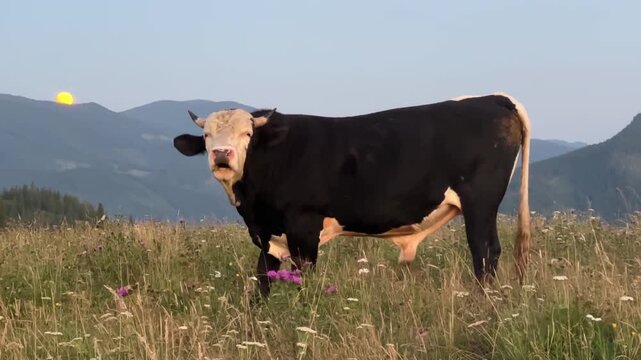 Bull in the mountains.  roaring bull.