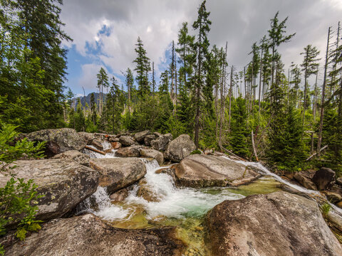 Cascades of waterfall on Cold water creek in High Tatras National Park, Slovakia