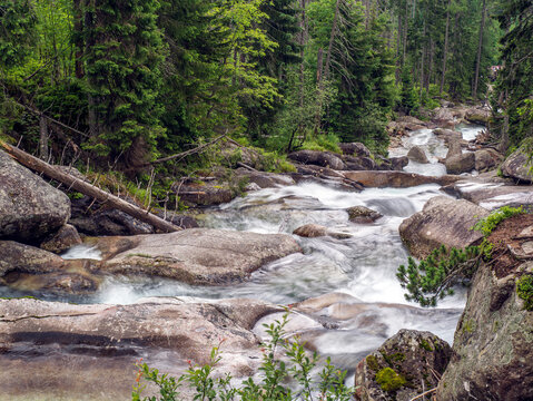 Cascades of waterfall on Cold water creek in High Tatras National Park, Slovakia