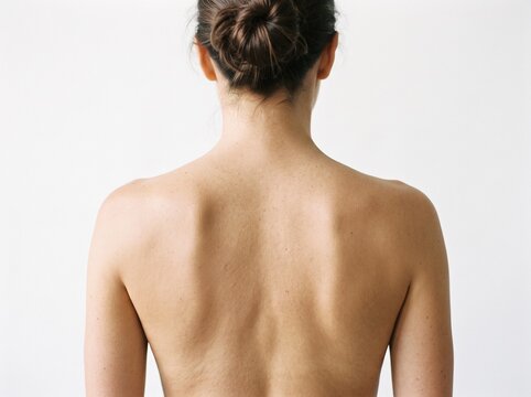 Bare back of a women isolated on white background