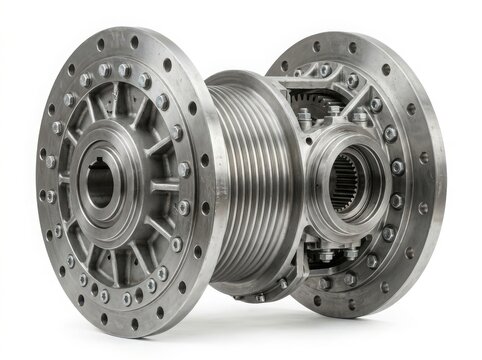 Metal flange coupling with bolt holes isolated on background isolated on white background