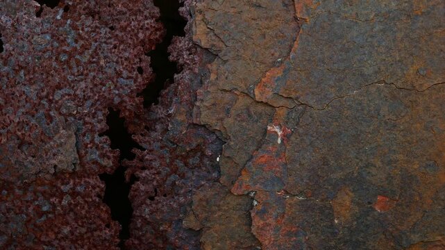 Rusty Metal Surface with Flaking Paint Chips Close Up Texture Background