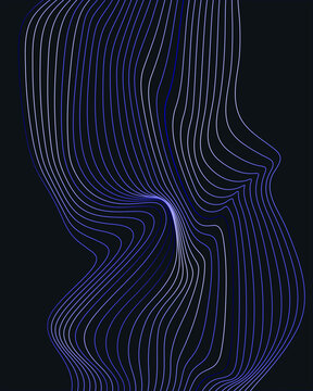 Abstract blue wave lines on black background, futuristic topographic wireframe pattern, digital flow motion graphic
