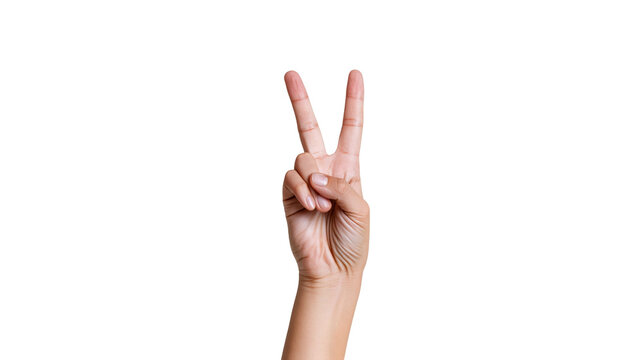 Hand showing peace sign gesture with two fingers up
