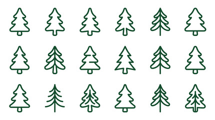 Obraz premium Minimalist evergreen pine tree silhouette icon set.