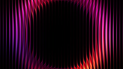 Fototapeta premium Circular gradient refracted through ribbed glass with luminous pink orange glow. Futuristic glowing circle behind vertical fluted glass for creative advertising, music cover, event flyer. 3d render