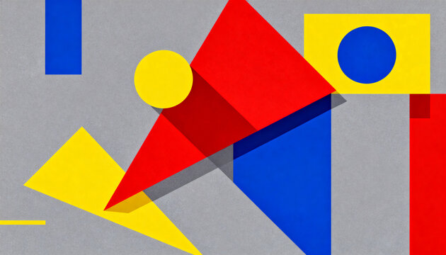 abstract geometric background with overlapping angular shapes in red yellow and blue