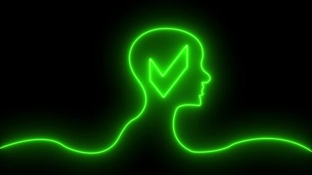 Glowing neon User check line icon inside line animation. user approved, line icon 4k video animation.