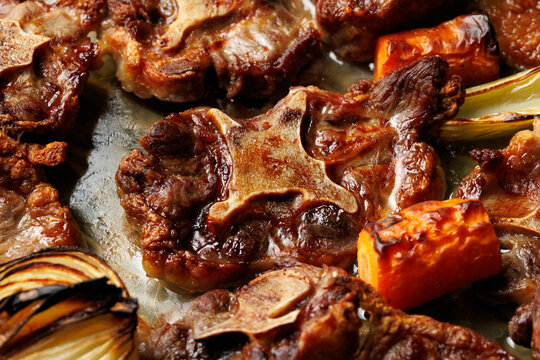 Roasted Beef Oxtail Bones for Homemade Bone Broth Preparation