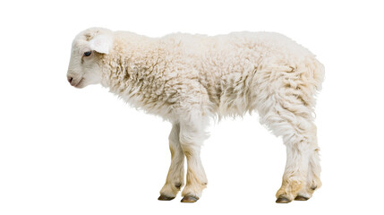Young fluffy white lamb standing profile view © Asmud