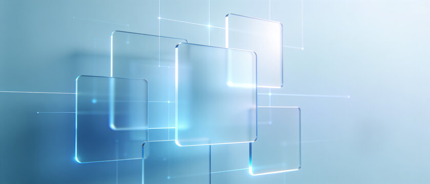 Minimal abstract glass interface elements over clean technology backdrop