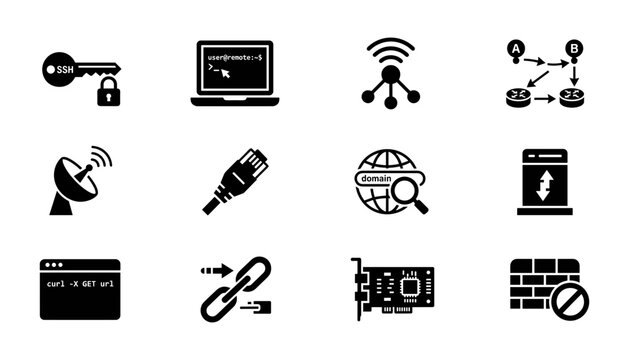 Network Administration Web Server Security Infrastructure Terminal Command and Data Infrastructure Icon Set and Vector Illustration Style