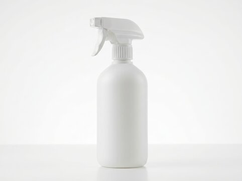 Empty spray bottle with trigger nozzle on clean white background isolated on white background
