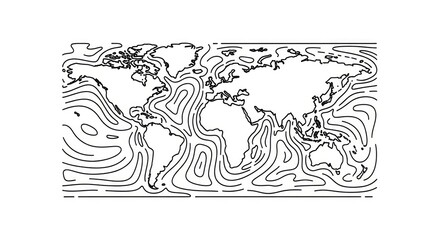 World Map with Contour Lines. © Ri