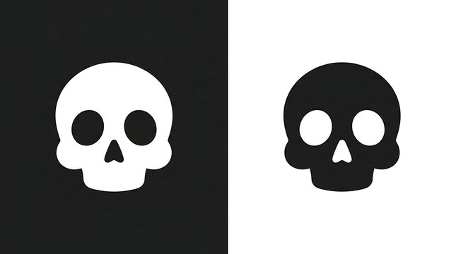 Minimalist skull icons featuring negative space contrast design for modern graphic projects with background clean aesthetic presented high contrast
