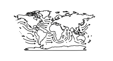 World Map with Swirling Lines Illustration. © Ri