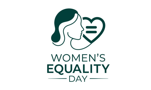 Dark green women's equality day logo with female profile and heart equal symbol equality feminism activism feminine