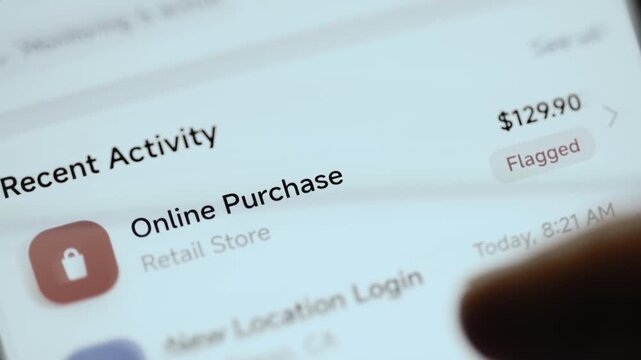 flagged 129.90 usd online purchase appears in recent activity
