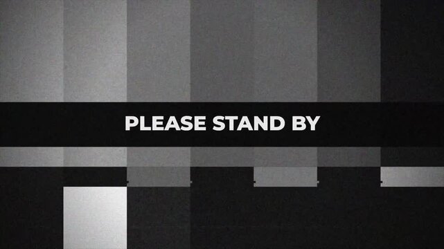 Retro TV Screen Displaying Color Bars and Snowy Static with Please Stand By Message. Television Glitch Effect 4K Animation Video