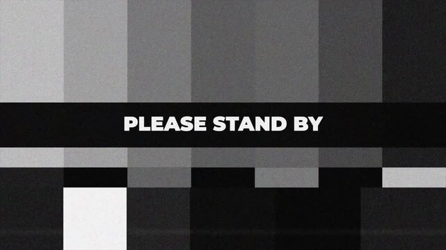 Please Stand By Retro Television Test Pattern with Color Bars, TV Static Noise and Glitch Effect. 4K Animation Video