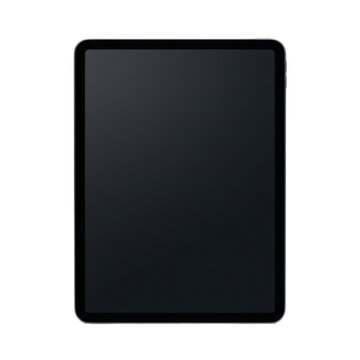 Isolated modern digital tablet device with dark screen on transparent background, ideal for technology mockups.