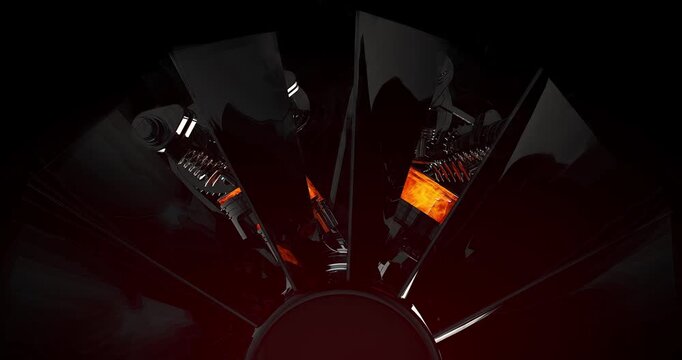 Camera zooming into V8 engine showing pistons working in high speed. Detailed 3D render of active V8 engine animation.