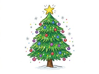 Obraz premium Colorful christmas tree with star topper and ornaments isolated isolated on white background