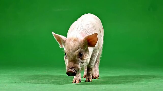 Cute Piglet Walking On Green Screen Background Ideal For Educational And Animal-Themed Projects